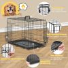 Dog Crate with Divider Panel,24 Inch Double Door Folding Metal Wire Dog Cage with Plastic Leak-Proof Pan Tray, Pet Kennel for Indoor