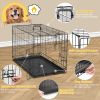 Dog Crate with Divider Panel,30 Inch Double Door Folding Metal Wire Dog Cage with Plastic Leak-Proof Pan Tray, Pet Kennel for Indoor