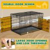 Dog Crate with Divider Panel,30 Inch Double Door Folding Metal Wire Dog Cage with Plastic Leak-Proof Pan Tray, Pet Kennel for Indoor