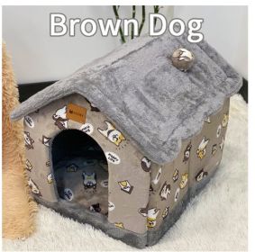 Foldable Dog House Pet Cat Bed Winter Dog Villa Sleep Kennel Removable Nest Warm Enclosed Cave Sofa Pets Supplies (Option: Coffee-Medium)