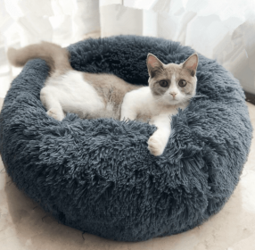 Dog Beds For Small Dogs Round Plush Cat Litter Kennel Pet Nest Mat Puppy Beds (Option: Gray-100cm)