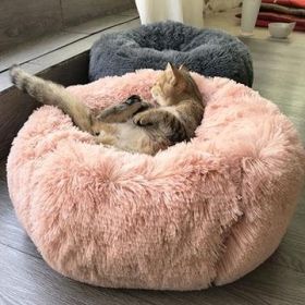 Dog Beds For Small Dogs Round Plush Cat Litter Kennel Pet Nest Mat Puppy Beds (Option: Pink-100cm)