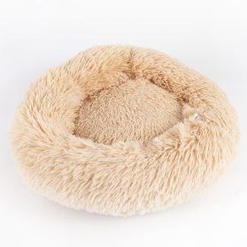 Dog Beds For Small Dogs Round Plush Cat Litter Kennel Pet Nest Mat Puppy Beds (Option: Apricot-80cm)