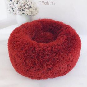 Dog Beds For Small Dogs Round Plush Cat Litter Kennel Pet Nest Mat Puppy Beds (Option: Red-60cm)