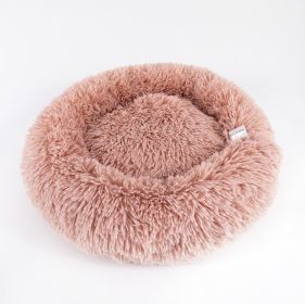 Dog Beds For Small Dogs Round Plush Cat Litter Kennel Pet Nest Mat Puppy Beds (Option: Leather Pink-50cm)