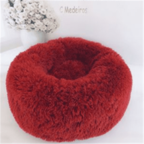 Round Long Hairy Autumn And Winter Nest Pad Cat Mattress (Option: Red-60cm)