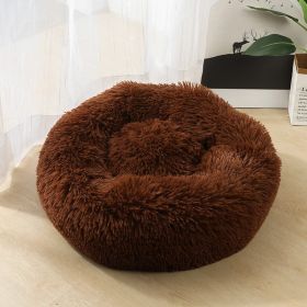 Dog Beds For Small Dogs Round Plush Cat Litter Kennel Pet Nest Mat Puppy Beds (Option: Brown-80cm)