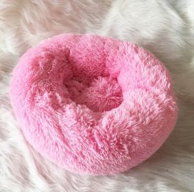 Dog Beds For Small Dogs Round Plush Cat Litter Kennel Pet Nest Mat Puppy Beds (Option: Good Light pink-60cm)