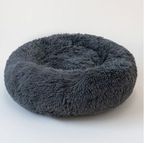 Dog Beds For Small Dogs Round Plush Cat Litter Kennel Pet Nest Mat Puppy Beds (Option: Good Dark grey-80cm)