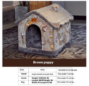 Foldable Dog House Pet Cat Bed Winter Dog Villa Sleep Kennel Removable Nest Warm Enclosed Cave Sofa Pets Supplies (Option: Coffee dog-Large)