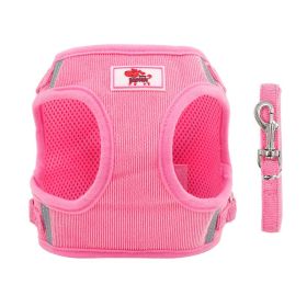 dog Harnesses and dog leash set; New dog leash corduroy breathable dog chest strap reflective pet chest strap walking dog rope set (colour: Pink, Specification (L * W): S)